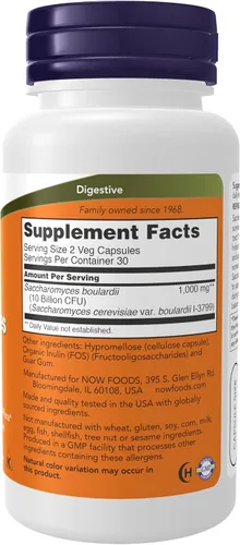 Vista 2 de NOW Suplementos, Saccharomyces Boulardii, 5 mil millones de UFC de probióticos, 60 cápsulas vegetales