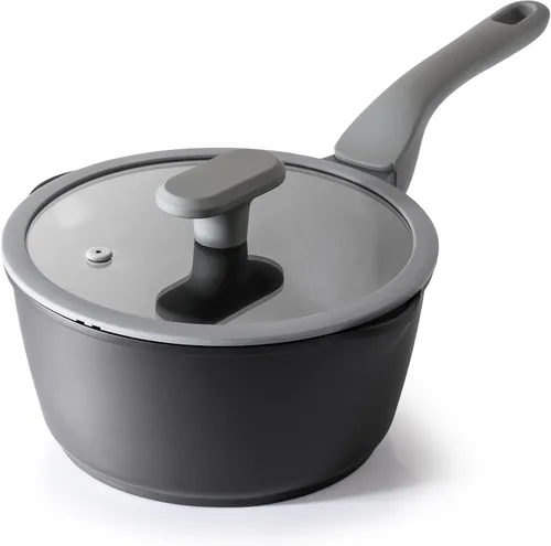 Vista 10 de PRICUSIS Cacerola antiadherente de cerámica con tapa, olla no tóxica de 1.2 cuartos de galón con boquillas de vertido, totalmente revestida, 100%