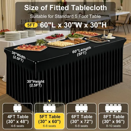 Vista 52 de Smiry Mantel de Spandex, Mantel Elástico Ajustable Extensible para Mesas Rectangulares de 6 Pies, Falda Cubierta de Mesa Impermeable y Lavable
