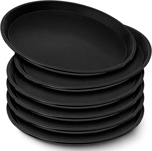 Vista 11 de Zopeal Bandeja redonda negra para servir restaurante, 2 piezas, superficie antideslizante de plástico, bandeja de comida con bordes elevados