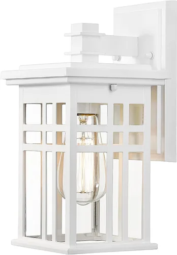 zeyu Lámpara de pared moderna para exteriores, 12 pulgadas, para porche delantero de casa, pantalla de vidrio transparente en acabado blanco,