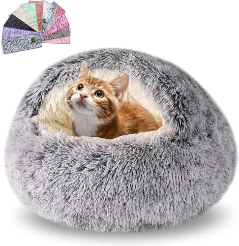 FORMYCATIE Camas para gatos de interior, cueva de gatos, para cachorros y gatitos, cama relajante para perros pequeños con cueva cubierta,