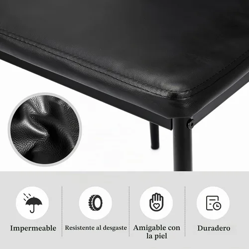 Vista 8 de NAFORT Juego de mesa de comedor para 4, mesa rectangular de vidrio templado de 48.5 pulgadas con 4 sillas de comedor de piel sintética negra, mesas