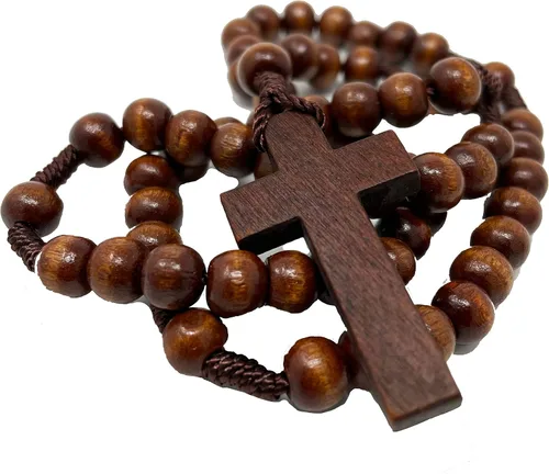 Rosario católico de madera fiel, rosario católico para hombre, rosarios católicos para hombre (madera, marrón oscuro)