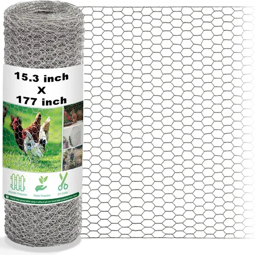Fabulas Malla de alambre de pollo, 15.3 x 177 pulgadas, valla de alambre floral de metal para manualidades, jardín de aves de corral, malla de tela
