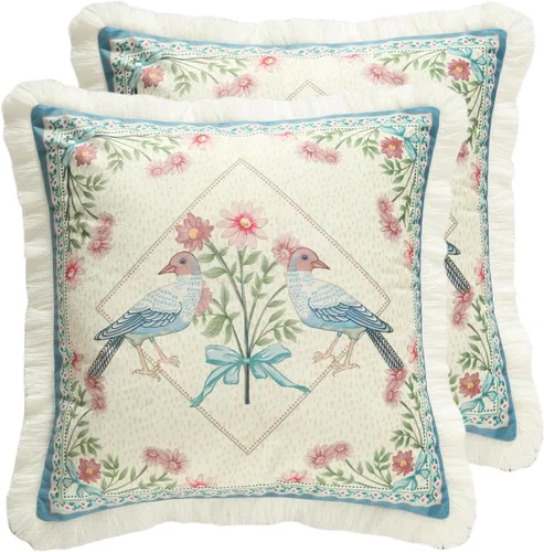 Vista 120 de patdrea Funda de almohada de terciopelo francés de diseño, 18 x 18 pulgadas Aviario