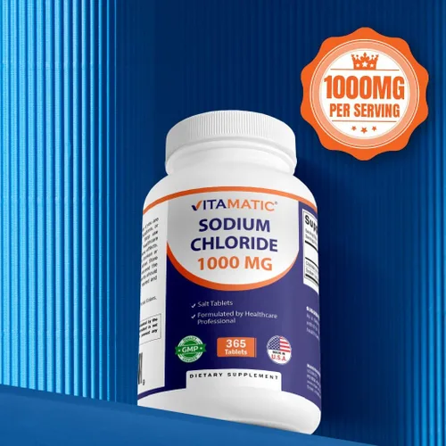 Vista 5 de Vitamatic Cloruro de sodio 1000 mg - 365 tabletas de reabastecimiento de electrolitos y soporte de hidratación - Sin OMG, sin gluten, 3 botellas