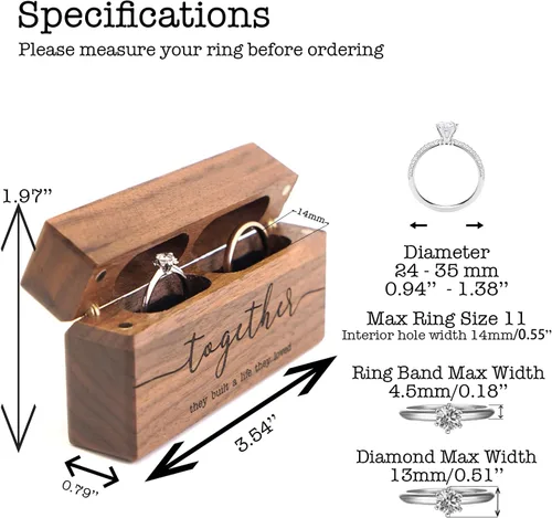 Vista 2 de Caja de madera para anillos Caja de anillo doble delgada grabada para ceremonia de boda, propuesta de compromiso, ideas de regalo de cumpleaños