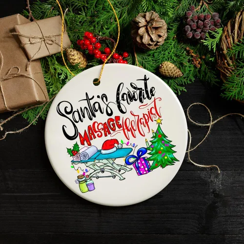Vista 4 de Adorno navideño alegre de Navidad a cuadros de Papá Noel favorito de enfermera