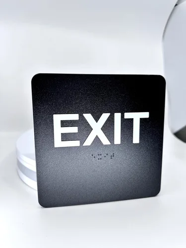 Vista 2 de ADA EXIT Sign Braille grado II, 6 x 6 pulgadas, cinta de doble cara (negro/blanco)