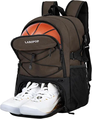 LARIPOP Basketball Bag, Sports Backpack with Ball Holder & Shoe Compartment, Water Resistant Gym Bag for Soccer Volleyball Travel