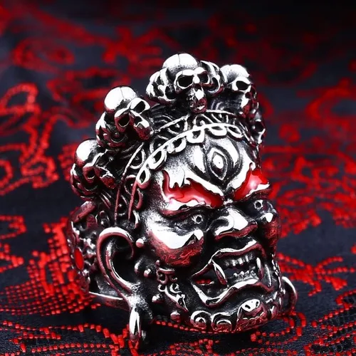 Vista 5 de HUYHOAT - Anillo protector de buda de acero inoxidable 316L de la India budismo Sanskr Ganesha protector de Buda SU0JE (dorado-8)