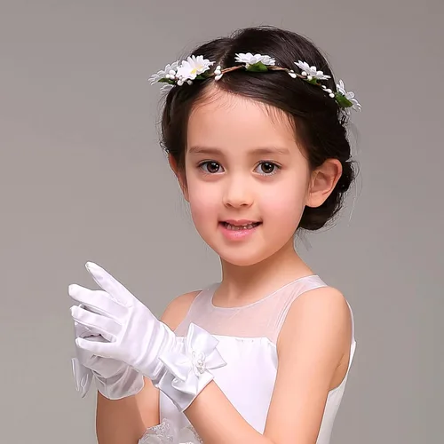 Vista 3 de Guantes blancos para primera comunión, princesa, fiesta de té para niñas de 3 a 12 años