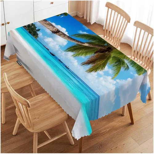 Vista 27 de Swono Mantel rectangular con diseño de bandera estadounidense de 52 x 70 pulgadas, diseño retro de madera, con ruedas de carro, bandera de Estados