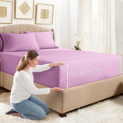Vista 21 de Empyrean Bedding - Sábanas bajeras tamaño Queen, con sábana de cajón extra profunda – Juego de sábanas bajeras extra profundas, de 24 pulgadas
