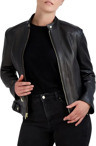 Vista 4 de Cole Haan Chaqueta de cuero Racer con paneles acolchados para mujer