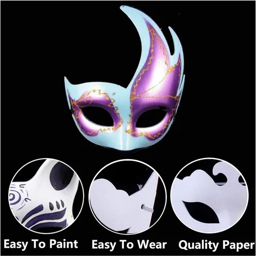Vista 8 de 14 PCS DIY White Masks Paper Half Face Masquerade Masks Craft Mardi Gras Mask Paintable Blank Halloween Party Mask