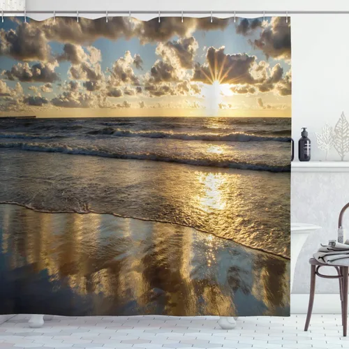 Vista 37 de Ambesonne Cortina de ducha abstracta, acuarela horizontal ovalada en forma de hojas, tonos pastel suaves, obras de arte clásicas, juego