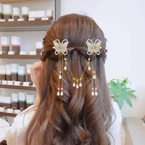 Vista 4 de Pinzas para el pelo de mariposa, pasadores de pelo para novia, boda, borla, mariposa, pasadores de tela, mariposas, pasadores, accesorios