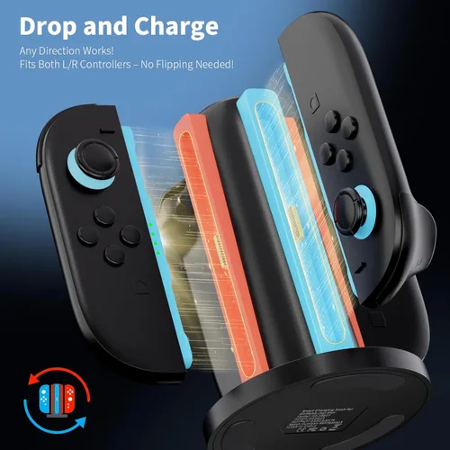 Vista 2 de AceGamer Base de carga 4 en 1 para Nintendo Switch 2 Joy-Con en cualquier dirección, estación de carga magnética de 4 puertos, soporte de carga