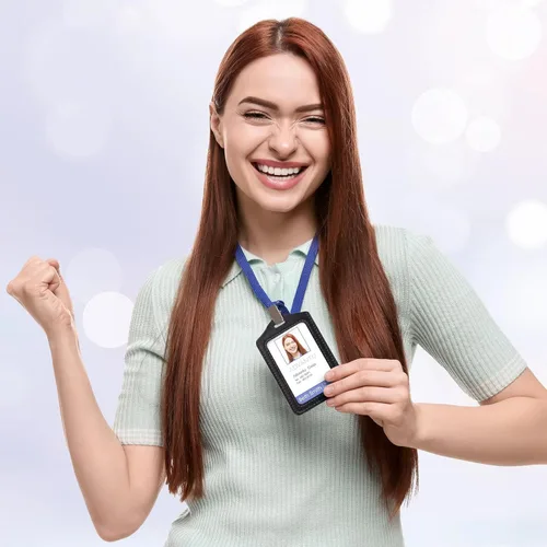 Vista 5 de 6 portatarjetas de identificación, soportes verticales para tarjetas de identificación con ventana transparente de doble cara, funda