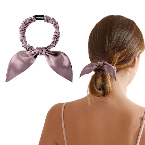 Vista 12 de THXSILK Coleteros de seda con lazo para mujer, de seda de morera pura, para niñas y mujeres, cabello grueso, negro, 2.8 pulgadas