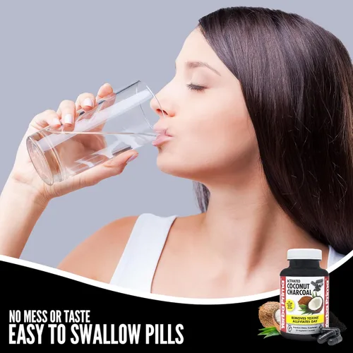 Vista 3 de Yerba Prima Carbón de coco activado, 60 cápsulas - Desintoxicación natural - Vegetariano, vegano, sin gluten, sin OMG