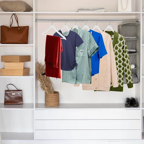 Vista 6 de 20 perchas de madera de lujo delgadas que ahorran espacio con barra cuadrada para pantalones, lo mejor para camisas, blusas, pantalones, vestidos