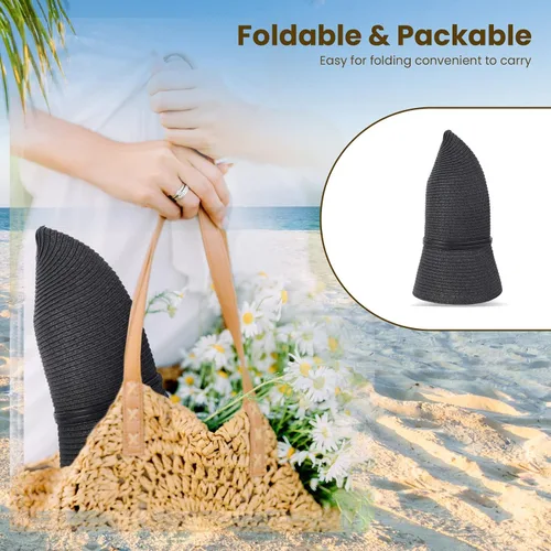 Vista 5 de Simplicity UPF 50+ sombrero de paja con visera ancha para el sol, trenzado, con cordón, para mujer.