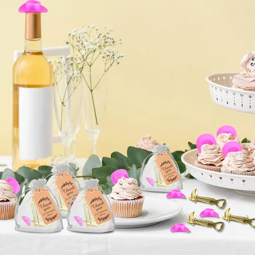 Vista 7 de Batiyeer Paquete de 30 botas vaqueras abrebotellas con mini sombrero de vaquero rosa de plástico, baby shower, abrebotellas occidentales, recuerdos