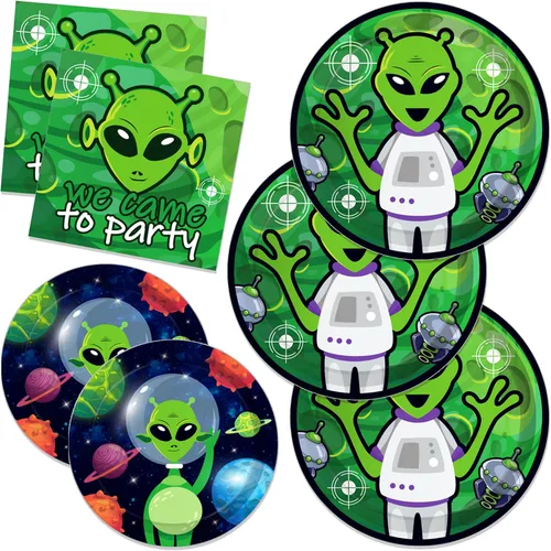 Platos de Papel de Cumpleaños de Alienígena Servilletas Pequeño Alienígena Juego de Vajilla Desechable Baby Shower Suministros de Fiesta Papel Tema