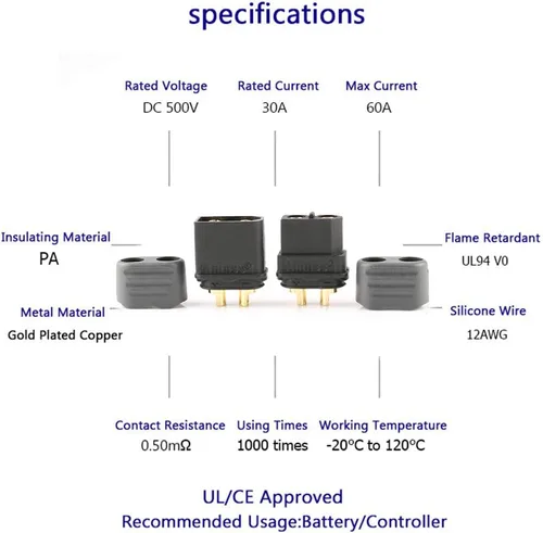 Vista 2 de SoloGood Amass - 10 pares de conectores tipo bala XT60H, enchufe negro hembra y macho (actualizado de XT60) para piezas de batería RC Lipo