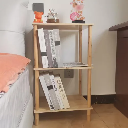 Vista 3 de Mesa auxiliar de 3 niveles, mesita de noche de madera maciza para espacios pequeños, estante de almacenamiento de café de esquina para oficina, sala