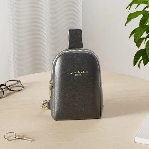 Vista 2 de INICAT Bolso bandolera pequeño de viaje de cuero para mujer, riñoneras cruzadas para mujer