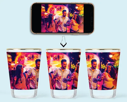 Vista 5 de Vasos de chupito personalizados con foto - Regalo personalizado con imagen, borde dorado