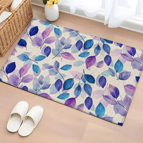 Small Area Rugs 2x3 Ft, Blue Purple Leaves Non-Slip Area Rugs for Living Room Bedroom Entryway, Botanical Abstract Color Retro Plants Washable