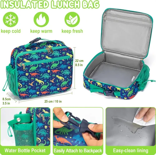 Vista 6 de Fimibuke Lonchera Bento para Niños - Contenedor de Snacks Bento para Niños Pequeños con 3 Compartimentos, Botella de Agua de Acero Inoxidable, Bolsa