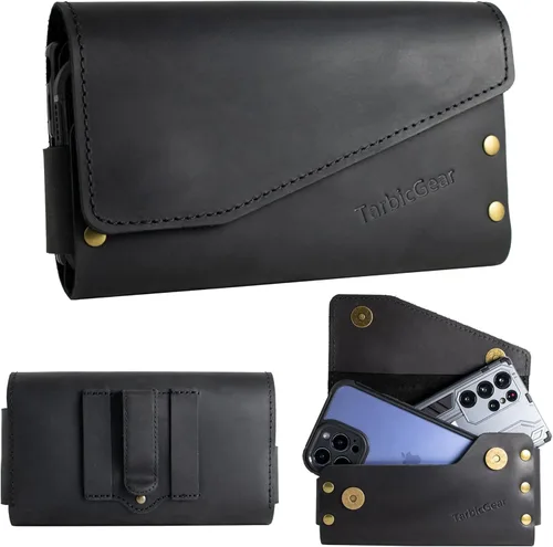 Vista 8 de Funda de cuero doble para teléfono para dos teléfonos, funda de teléfono doble para hombre, cinturón con clip para cinturón para iPhone 16 Pro Max