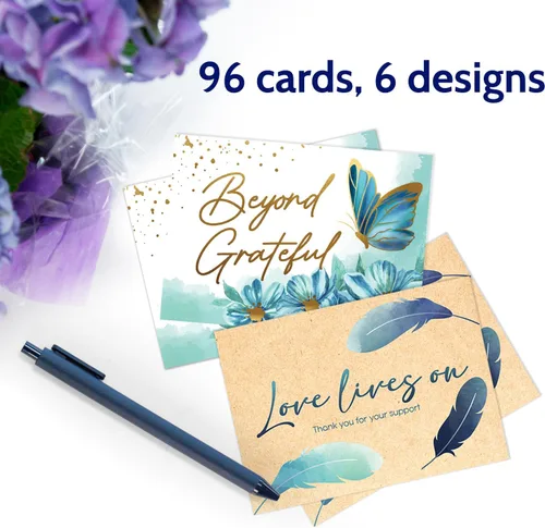 Vista 2 de T MARIE 96 tarjetas de agradecimiento funerarias de lámina dorada, diseños de estilo rústico de 4.5 x 6.25 pulgadas, notas de agradecimiento a