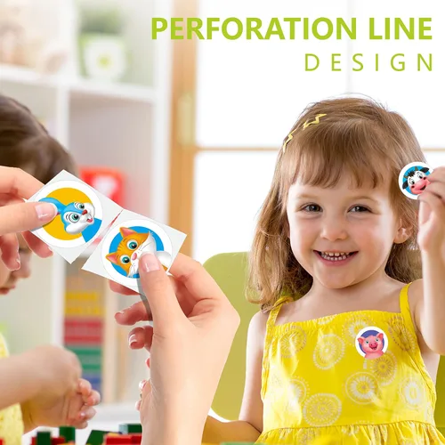 Vista 9 de 600 adorables calcomanías redondas de incentivo animadoras de animales en 16 diseños con línea perforada versión ampliada