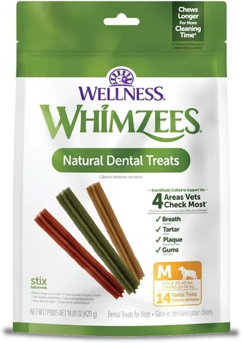 Vista 10 de WHIMZEES by Wellness Stix - Masticables dentales naturales para perros, golosinas de larga duración, sin granos, refresca el aliento, raza extra