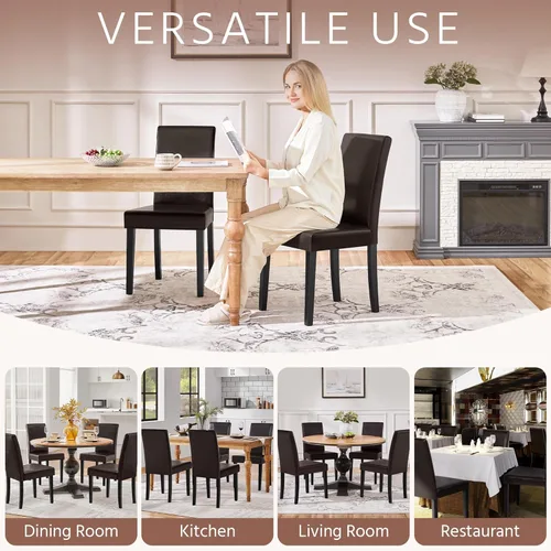 Vista 4 de Yaheetech Juego de 2 sillas de comedor de cuero sintético moderno con patas de caucho y asiento acolchado para cocina/sala de estar/restaurante