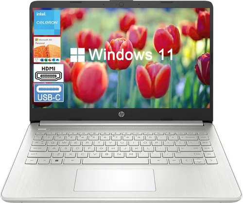HP Laptop Stream 2024 de 14 pulgadas para estudiantes y negocios, portátil plateado, 4 GB de RAM + 128 GB de almacenamiento eMMC, Office 365 de 1