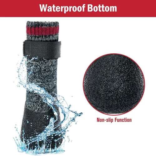 Vista 3 de Mihachi Calcetines para perros, suela de goma, protectores de patas con correas, control de tracción, antideslizantes, impermeables, protectores