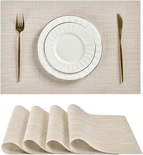 Vista 48 de Leetaltree - Juego de 4 manteles individuales beige, antideslizantes, resistentes al calor, para mesa de comedor, lavables, duraderos, de PVC