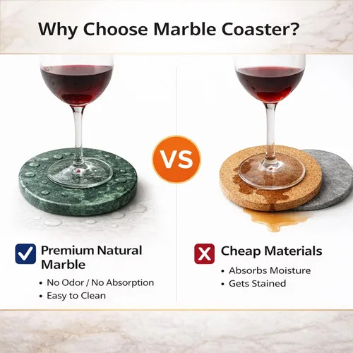 Vista 8 de Creative Home Natural Champagne Marble Set of 4 Piece Round Coasters, 4" Diameter