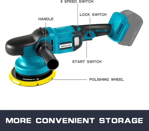 Vista 2 de Pulidor inalámbrico para automóvil, 6 velocidades, mango de motor sin escobillas, cera para automóvil con disco de trabajo de 5.906 in, compatible