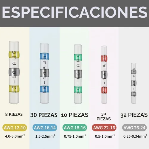 Vista 2 de 110 piezas de conectores de alambre termorretráctiles, kit de conectores de tope de sello de soldadura, terminales de empalme impermeables para uso