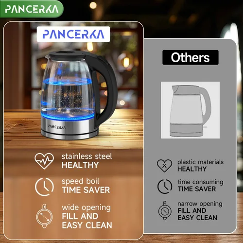 Vista 5 de Hervidor eléctrico, sin contacto de plástico con agua, boca ancha para una fácil limpieza, apagado automático, hervidor de té y caldera de agua