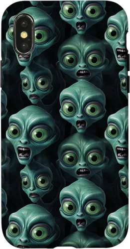 Vista 5 de iPhone 14 Pro Max Trippy Green Cool Alien Funny Party Faces Outer Space Aliens Case